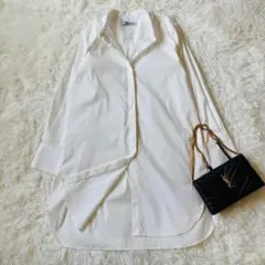 ナノユニバース　オーバーサイズロングシャツ　チュニック丈　白　長袖◆6320