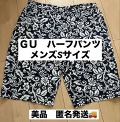 ＧＵ美品　メンズ ボタニカル柄　ハーフパンツ ネイビーのサムネイル