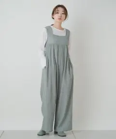 シャーリングチェックサロペット Kastane グリーン