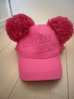 ミッキーマウス ポンポン付きキャップ ピンク