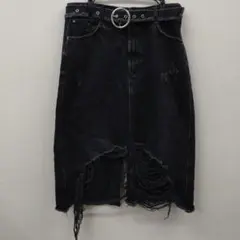 (15)ZARA デニム タイトスカート ブラック ベルト付のサムネイル