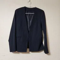 GU ストライプ ウォッシャブル ノーカラージャケット S ネイビーのサムネイル
