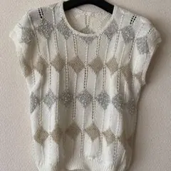 ハンドメイド　手編み　透かし編みニットベスト　春夏用