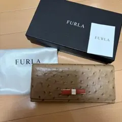 FURLA 長財布 オーストリッチ型押し ブラウン オレンジのサムネイル