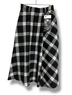 エニスィス黒白チェック柄ミディ丈フレアスカート M A25