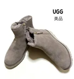 UGG　ムートンブーツ　24cm　ショートブーツ　美品　ZIP　ブーツ　ファー