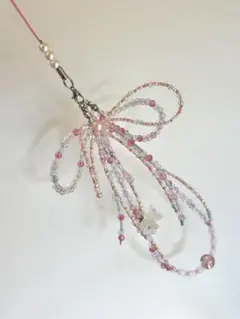 【一点物】スマホストラップ｜桜色きらめくビーズスマホチェーン