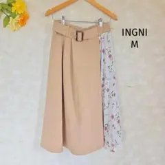 イング INGNI 膝下丈スカート M 花柄 切り替えスカート ベルト付き
