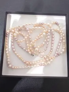925刻印あり】天然石風 ローマガラス 2連淡水パールネックレス 花 