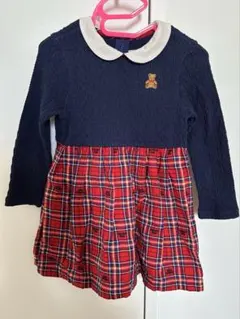 ち*ば様 ミキハウス　ネイビーと赤のチェック柄ワンピース　90サイズ