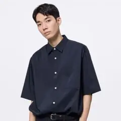 GU ブロードオーバーサイズシャツ(5分袖) NAVY XL