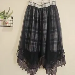 axes femme チェック柄レイヤードフレアスカート