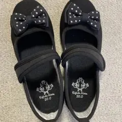 Eighth Note 黒 リボン付きキッズシューズ 20.0