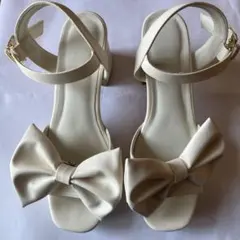 アイボリー ハイヒール リボン付け外し可能 サイズL 値下げ交渉可
