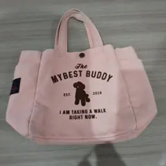 犬のイラスト入りピンクトートバッグ