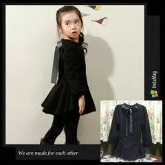 ブラック【120㎝】バックリボン ワンピース 韓国 子供服 女の子 キッズ 長袖