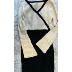 lip service カシュクールバイカラーリブニットワンピース