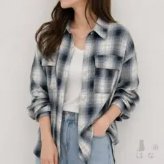★新品タグ付 コカ coca チェック柄スナップボタンシャツ Mサイズ ブルー白のサムネイル