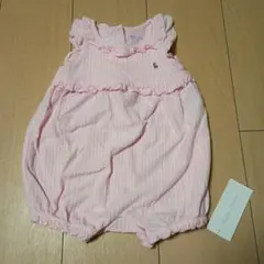 ピンク ストライプ ロンパース フリル付き