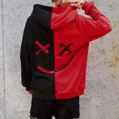 新品★ ビッグシルエット プルオーバー パーカー ブラック×レッド　XXL