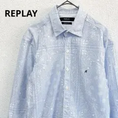 ★新品★リプレイ 長袖シャツ ペイズリー ワンポイント コットン ブルー XSのサムネイル