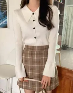 SHEIN リブニットカーディガン 白 DAZY