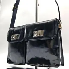 希少✨GUCCI ワンショルダーバッグ エナメル ターンロック 黒 フラップのサムネイル