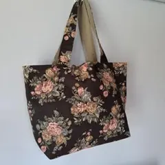 渋っ　大人のゴブラン調花　黒×アッシュグリーン　2WAYリバーシブル　デカトート