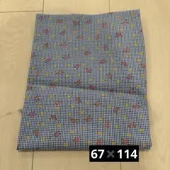 青色チェック柄 花柄生地 はぎれ