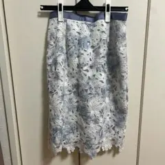 ジャスグリッティー レースプリントタイトスカート 花柄 ブルー 1(S)