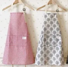 北欧柄 エプロン 2枚 ホワイト 赤ギンガムチェック カフェ 新生活 母の日