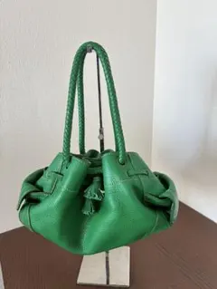 コールハン　ColeHaanグリーンレザー巾着バッグ