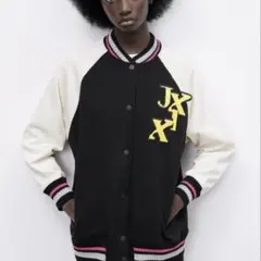 ZARA ジャージジャンパー 黒/白/ピンク Lサイズ　春先