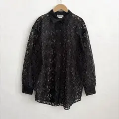 ビンテージ ブラック 花柄 レース ビッグシルエット シアー シャツのサムネイル