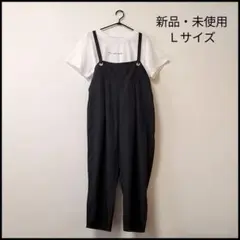 新品・激安！ワイドサロペット ロゴ入り 半袖Ｔシャツ セット 黒✕白 Ｌサイズのサムネイル