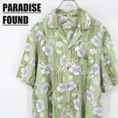 ハワイ製 PARADISE FOUND アロハシャツ 花柄 バンブー柄 Mサイズのサムネイル