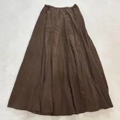 t86【エージープラス】コーデュロイロングフレアスカート　ブラウン　裏地　ゴム