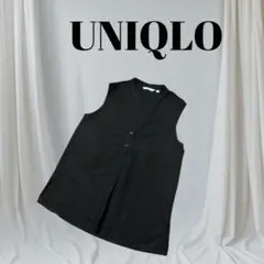 ユニクロ黒 ノースリーブスリットシャツ Sサイズ