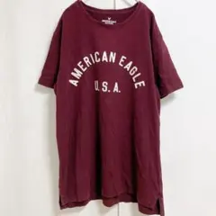 アメリカンイーグル Tシャツ エンジ クルーネック 半袖 カレッジロゴ Ｌ 綿のサムネイル