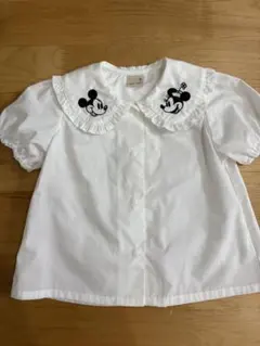 80 petit main ミッキー ミニー 刺繍 ホワイトシャツ