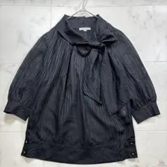 【美品】ナラカミーチェ ボウタイブラウス シースルー チェック リボン 黒 Ⅰ