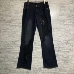 GRANCY ブラック ブーツカットデニム M レオパード（ヒョウ柄）パンツ