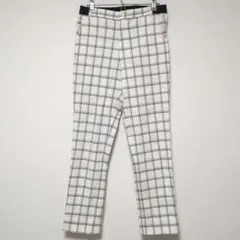 index チェック柄ストレートパンツ L ホワイト ワールド 美脚のサムネイル