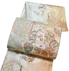 AA11袋帯 六通柄 金彩糸　花柄　正絹 着物