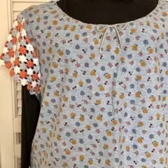 トップス エイジング Tシャツ イチゴ 小花 綿ジャージ モチーフレース袖 古着