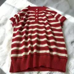 美品 BURBERRY GOLF 半袖ボーダーニット ホース刺繍 綿100%のサムネイル