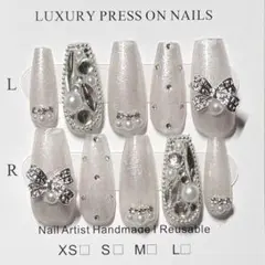 【現品】 ネイルチップ 韓国 ワンホン 埋めつくし リボン マグネット