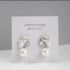 シルバー》10mm白コットンパールのマーキスシェードbijouピアス