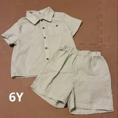 キッズ 半袖シャツ ショートパンツ セットアップ ストライプ　SHIEN 6Y