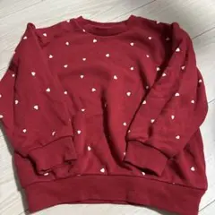 キッズ　110サイズ トレーナー　トップス　赤　ハートドット